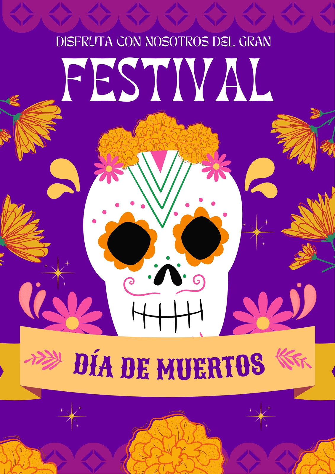 Cartel de Día de Muertos - Póster, festival, floral y colorido