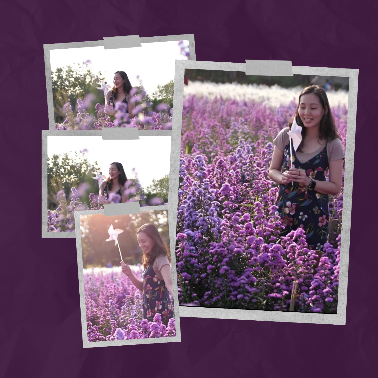 Mor Kağıt Arka Plan Animasyonlu Kadınsı ve Çiçekli Video Kolajı