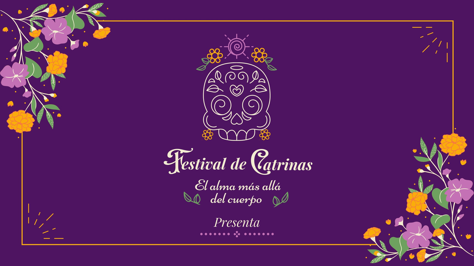 Presentación Día de Muertos Colorida Morado y Amarillo