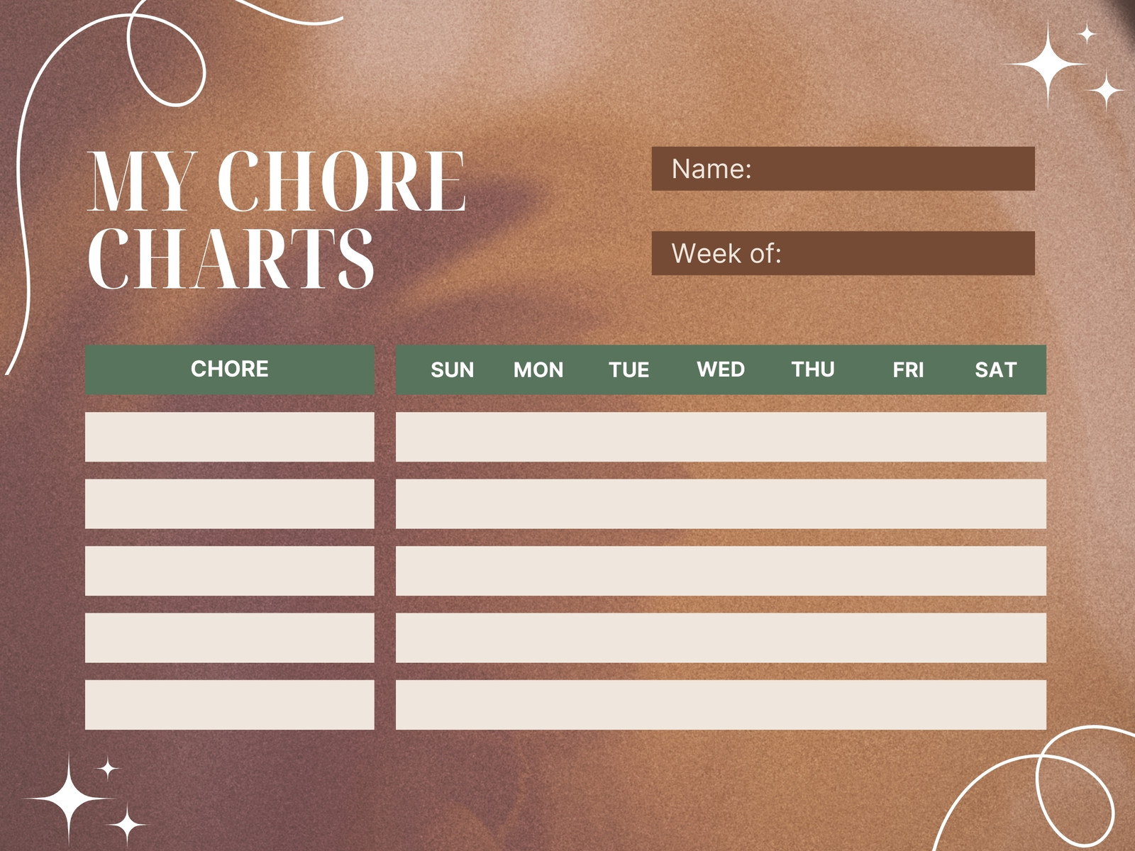 Brown Beige Green Graph Chore Chart