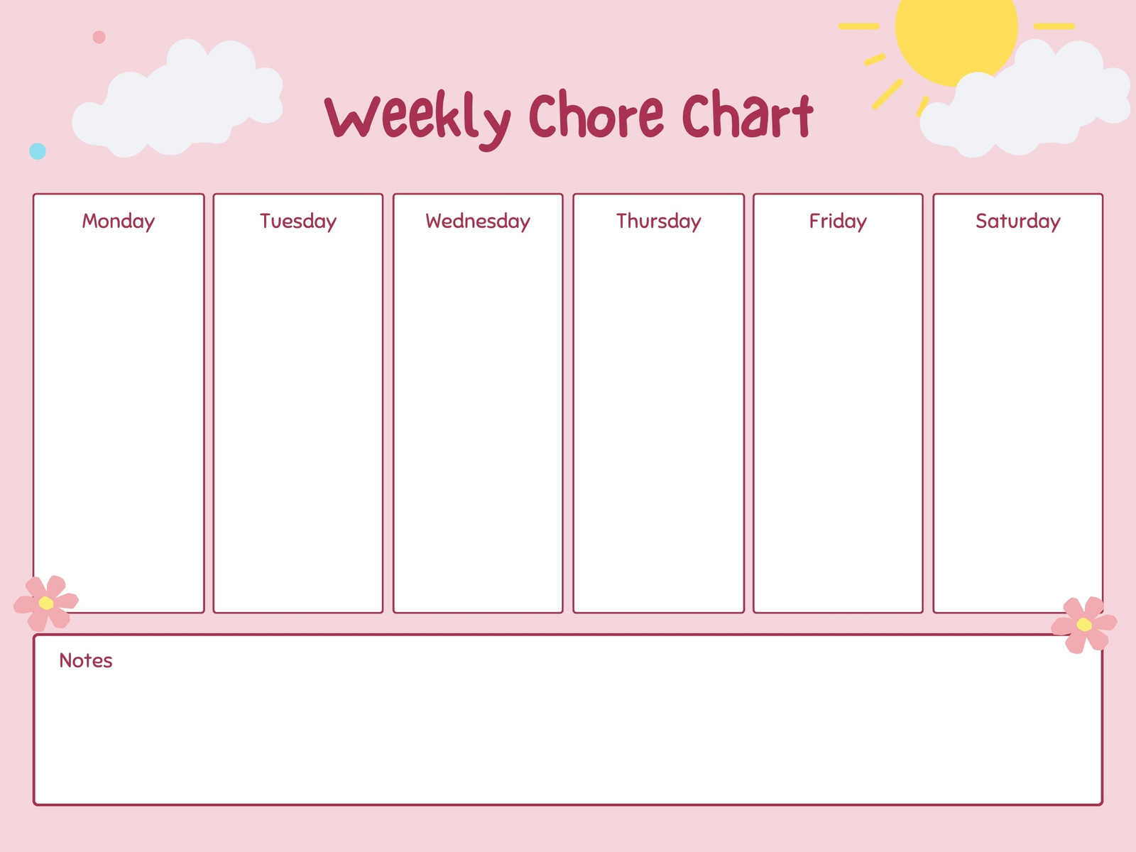 Pink and Yellow Cute Chore Chart