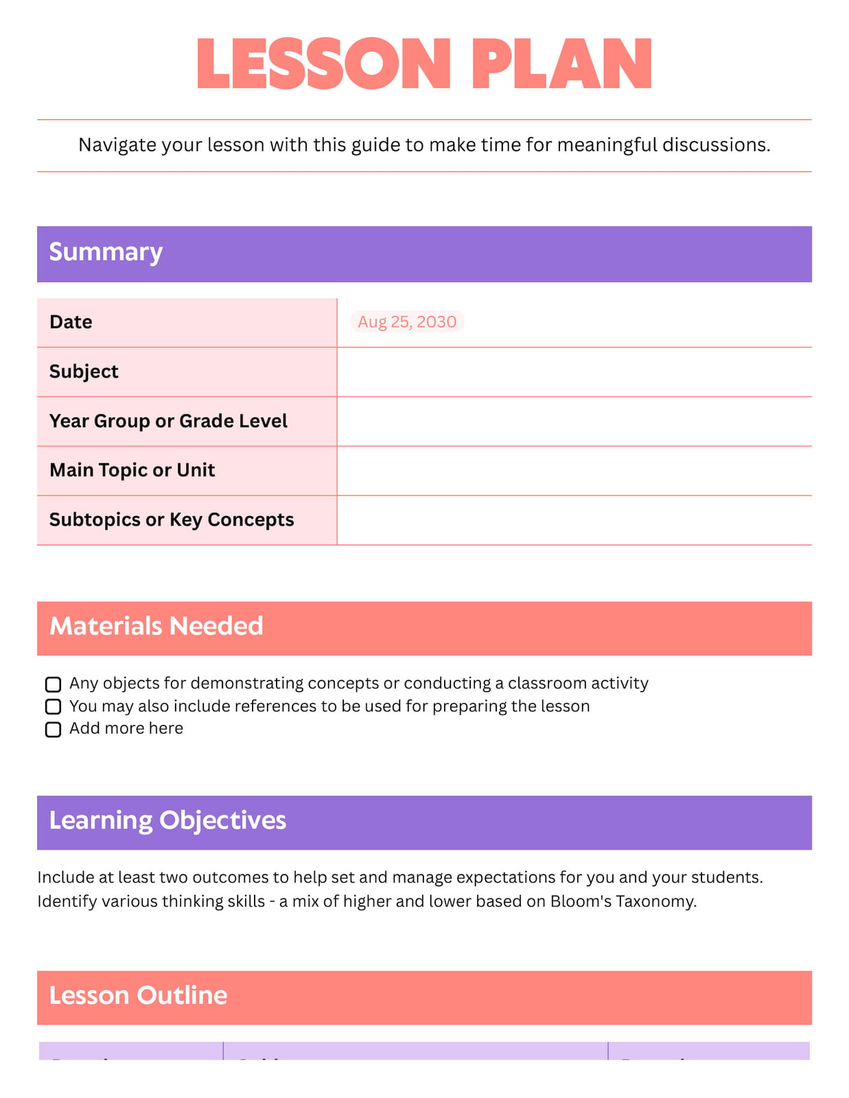 Lesson Plan Doc in Purple Coral Vibrant Professional Style Lesson Plan Doc in Purple Coral Vibrant Professional Style