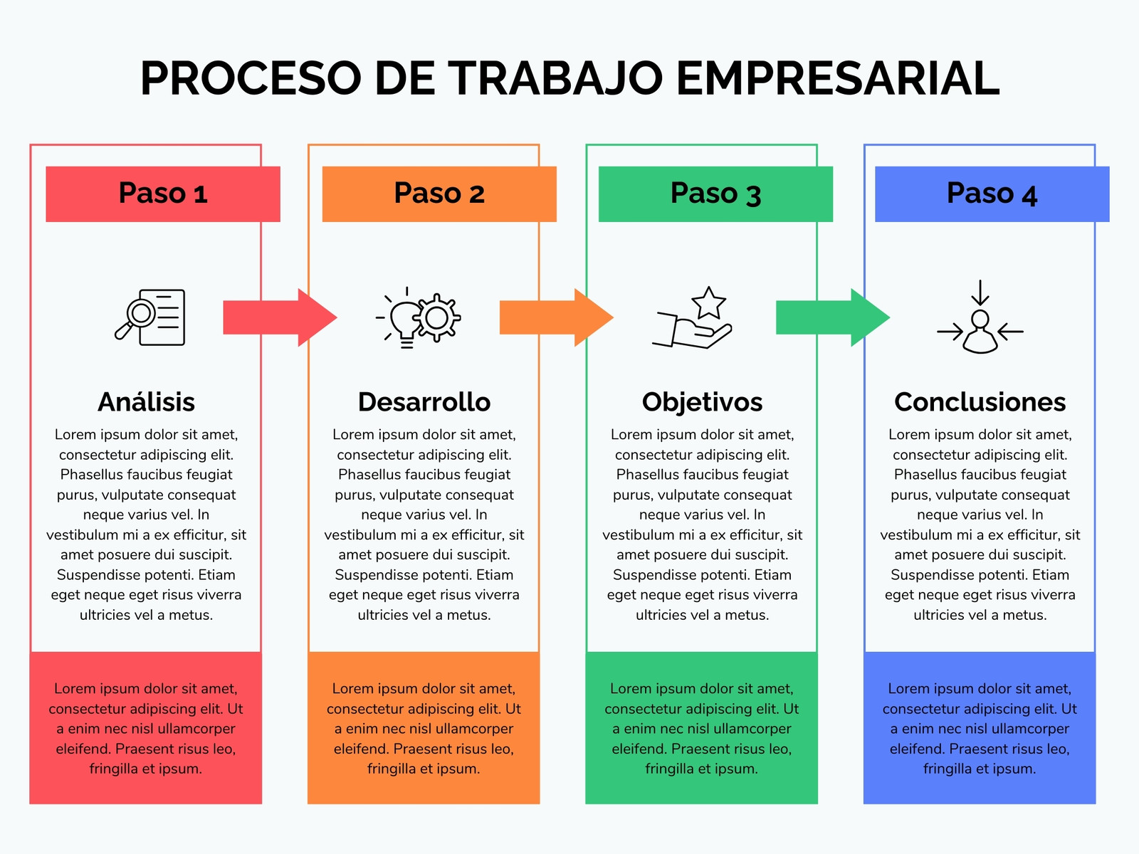 Gráfico Proceso de trabajo Instrucciones Pasos Profesional Corporativo Multicolor