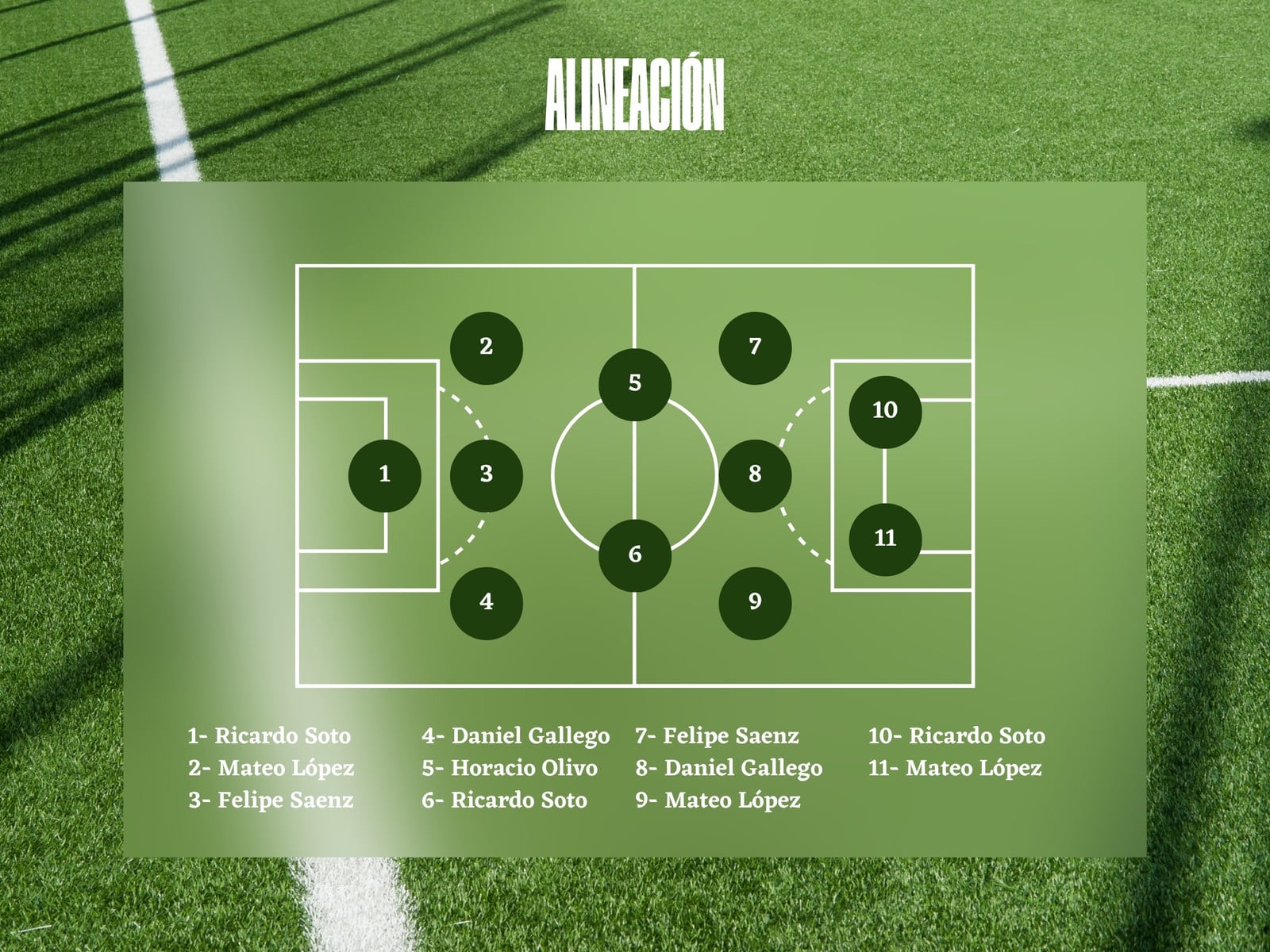 Gráfico alineación fútbol moderno en color verde y blanco
