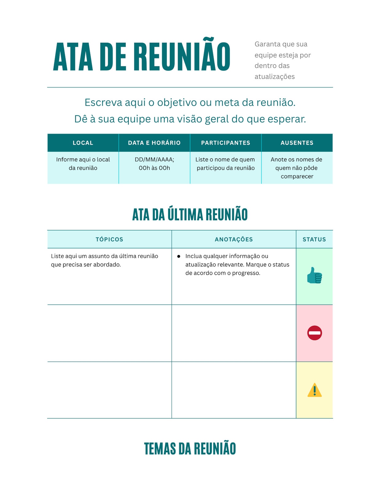 Doc de Ata de Reunião com Estilo Professional Clássico em Verde-azulado e Turquesa Doc de Ata de Reunião com Estilo Professional Clássico em Verde-azulado e Turquesa