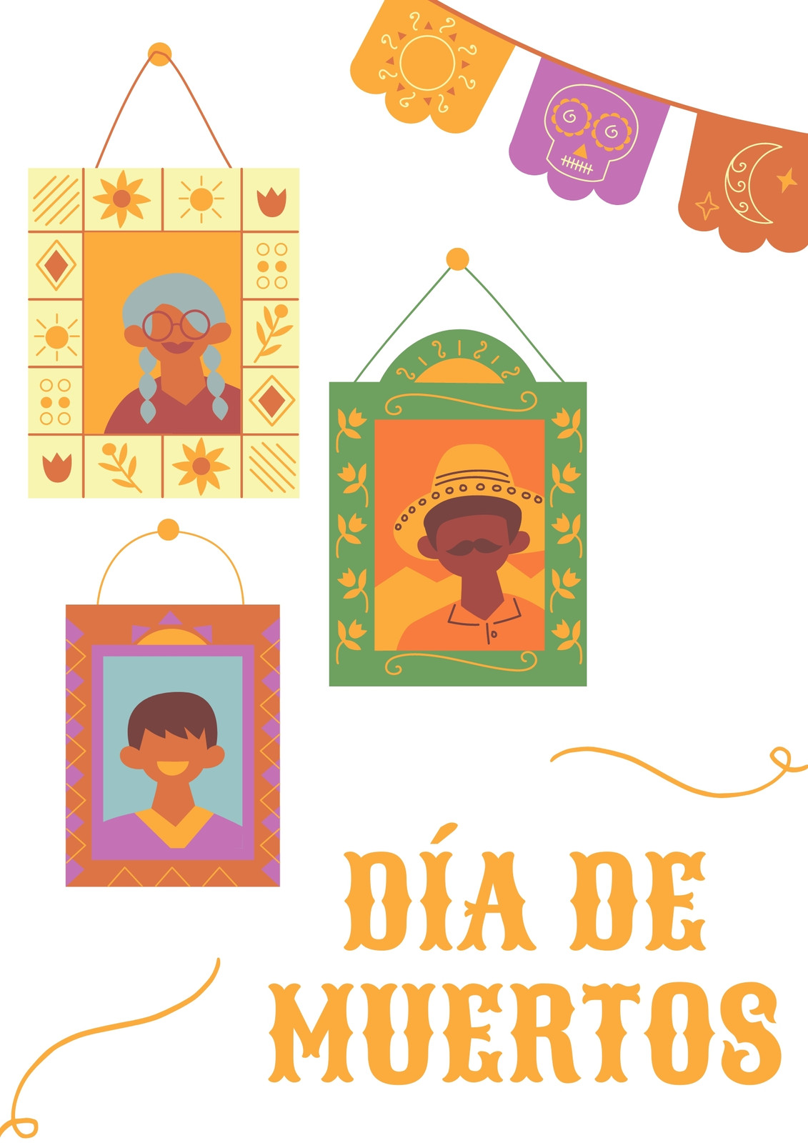 Póster Día de Muertos Ilustrado Amarillo