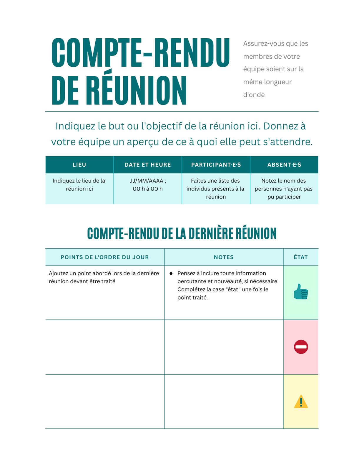 Doc Compte-Rendu de Réunion dans un Style Classique et Professionnel Bleu sarcelle et Turquoise