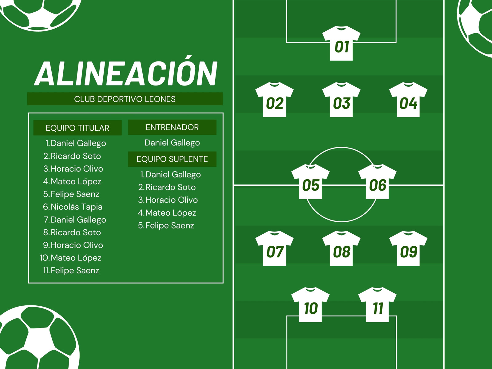 Grafica alineacion club deportivo creativo verde