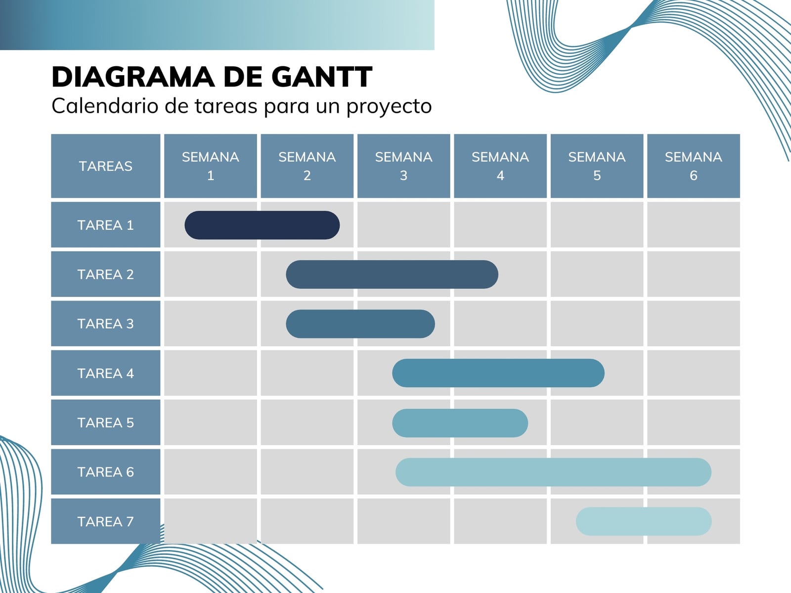 Gráfico diagrama carta gantt calendario de proyecto corporativo azul degradado