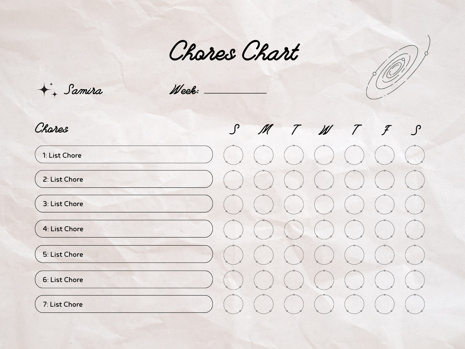 Astrology Chores Chart