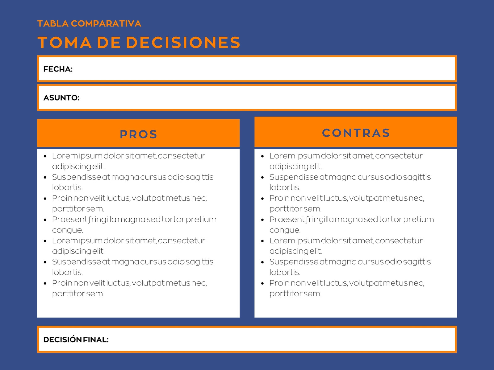 Gráfico Tabla Comparativa Decisiones Corporativa Azul Naranja