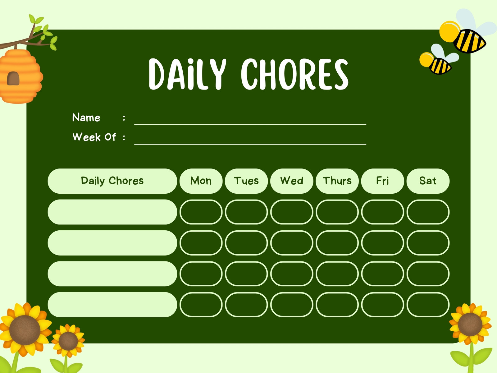 Green Modern Daily Chore Chart