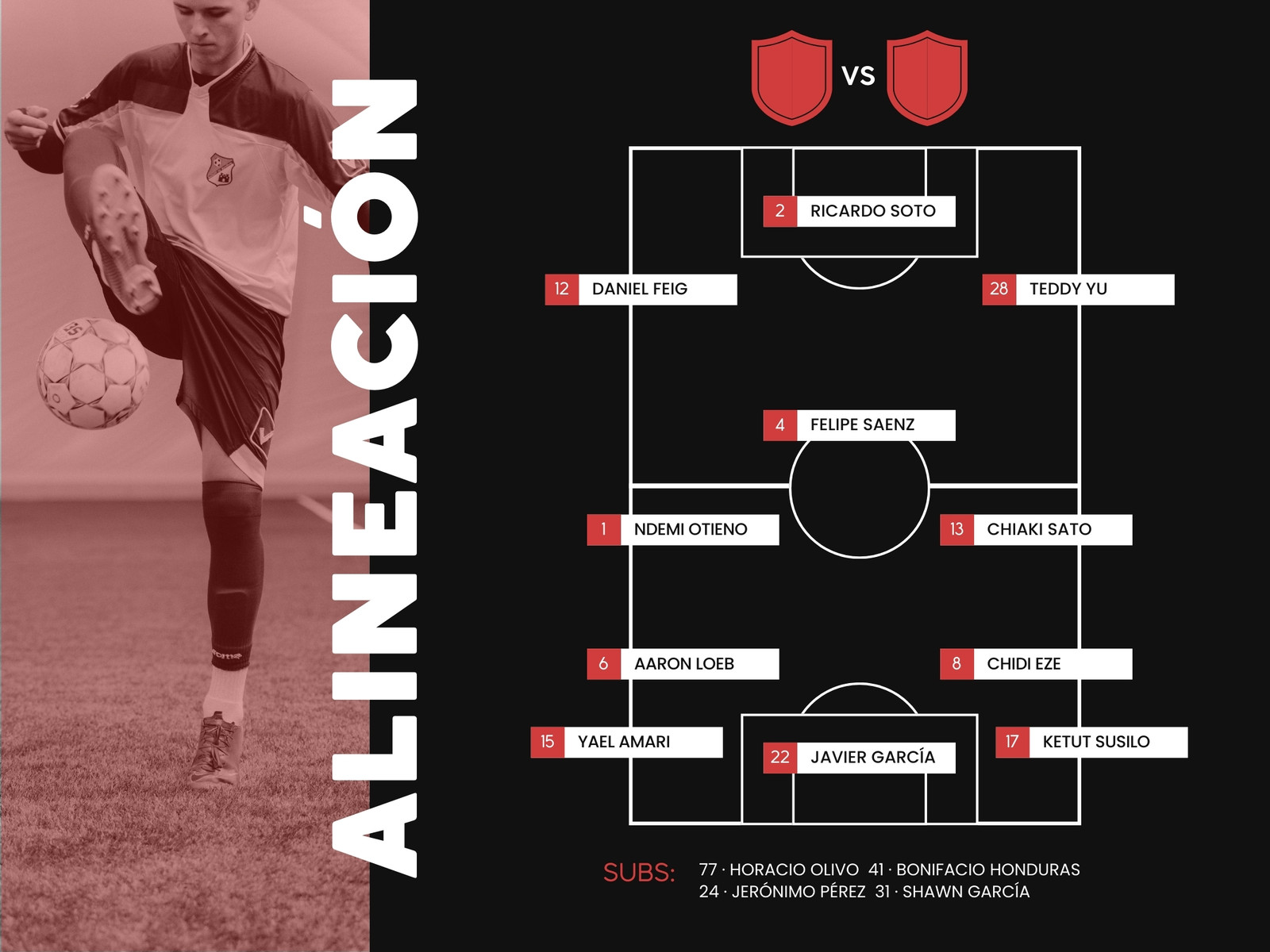 Gráfico Alineación Deportiva Partido Equipo Fútbol Moderno Rojo y Negro