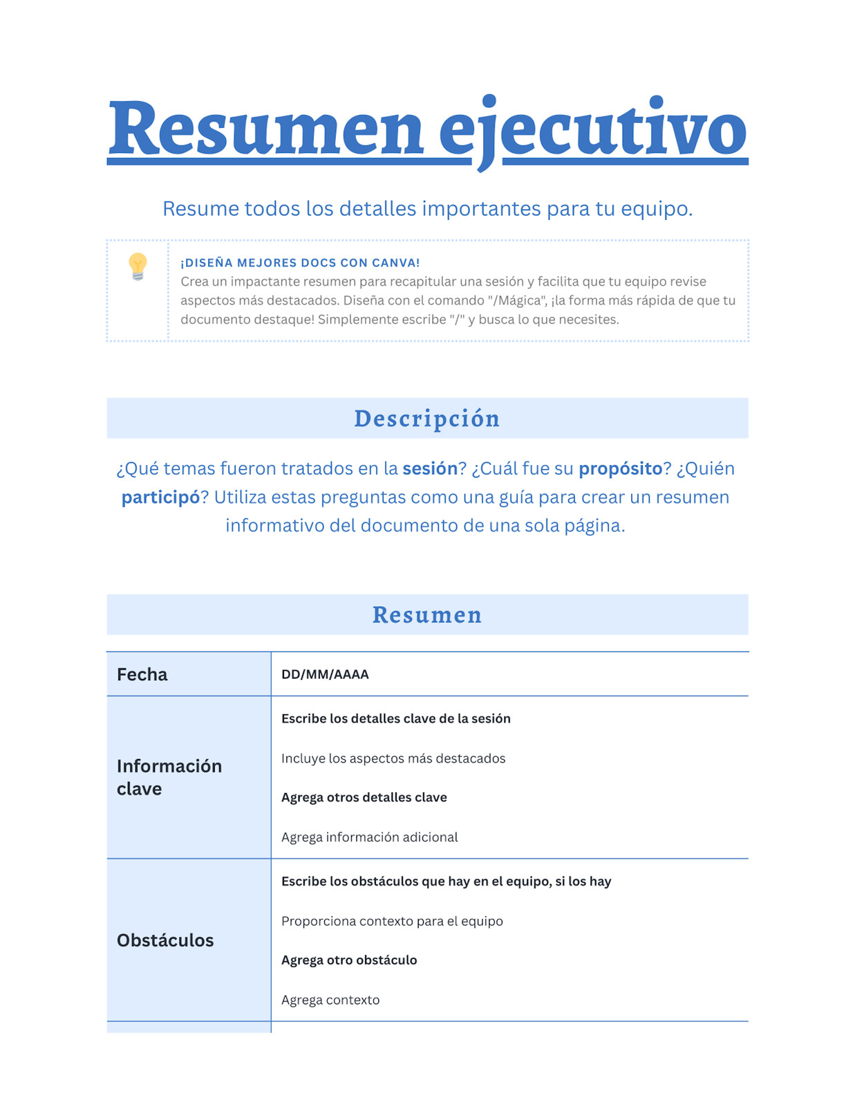 Estilo Profesional en Azul Negro y Blanco Doc de Resumen Ejecutivo