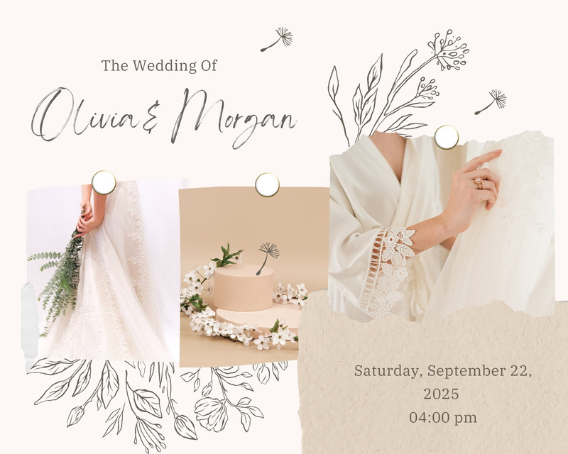 Elegant Aesthetic Photo Wedding Photo Collage Canva template, beige