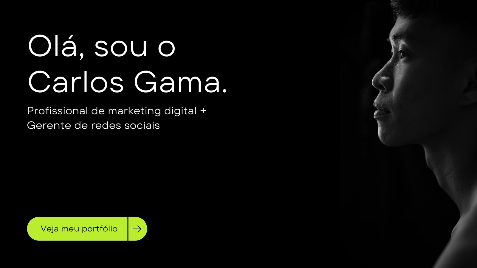 Site de Portfólio e Currículo de Marketing Simples Preto e Verde Escuro