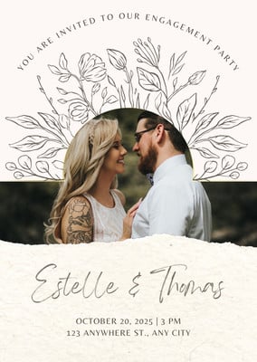 Elegant Modern Simple Floral Illustration Wedding Announcement Canva template, beige