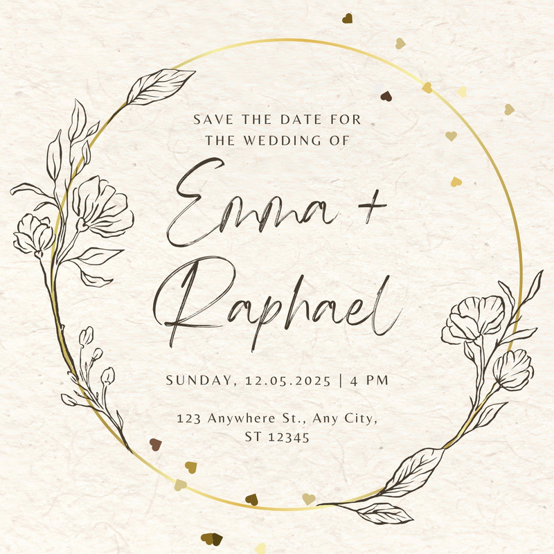 Elegant Floral Minimalist Wedding Invitation (Square) Invitation Canva template, beige