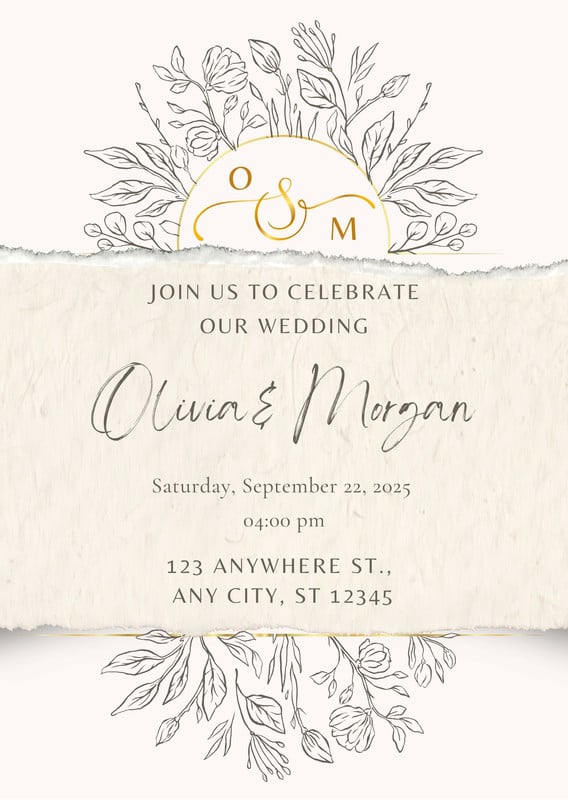 Floral Modern Elegant Save The Date Wedding Invitation Canva template, beige