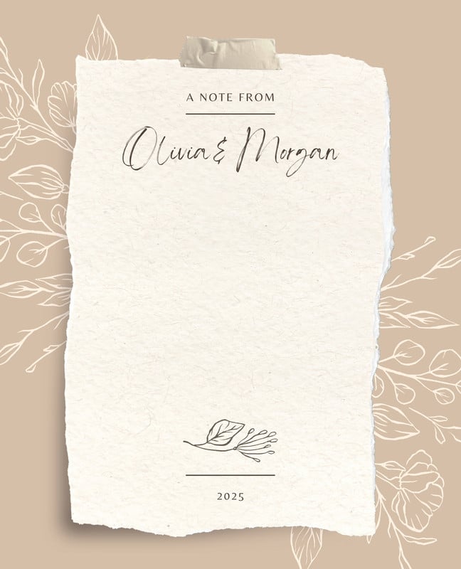 Elegant Simple Floral Personal Note Card Canva template, beige