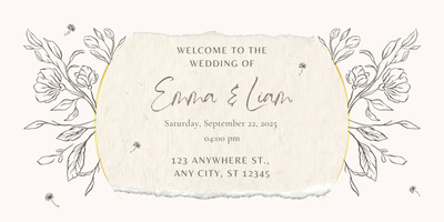 Elegant Floral Rustic Wedding Banner Canva template, beige
