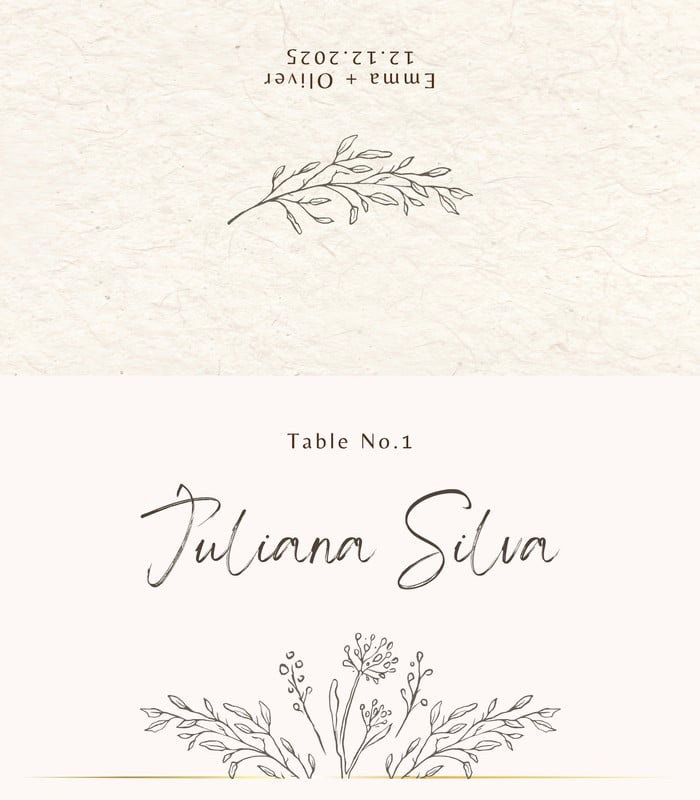 Elegant Wedding Dinner Place Card Canva template, beige