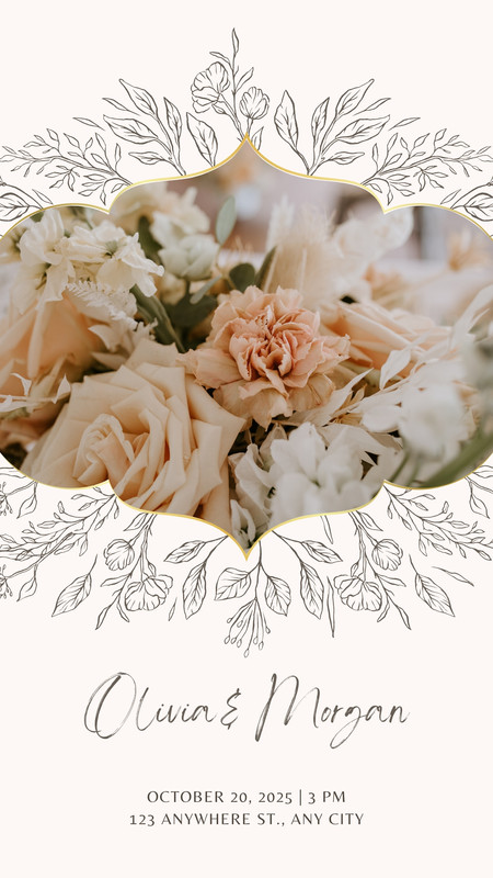 Elegant Simple Floral Animated Photo Wedding Instagram Story Canva template, beige