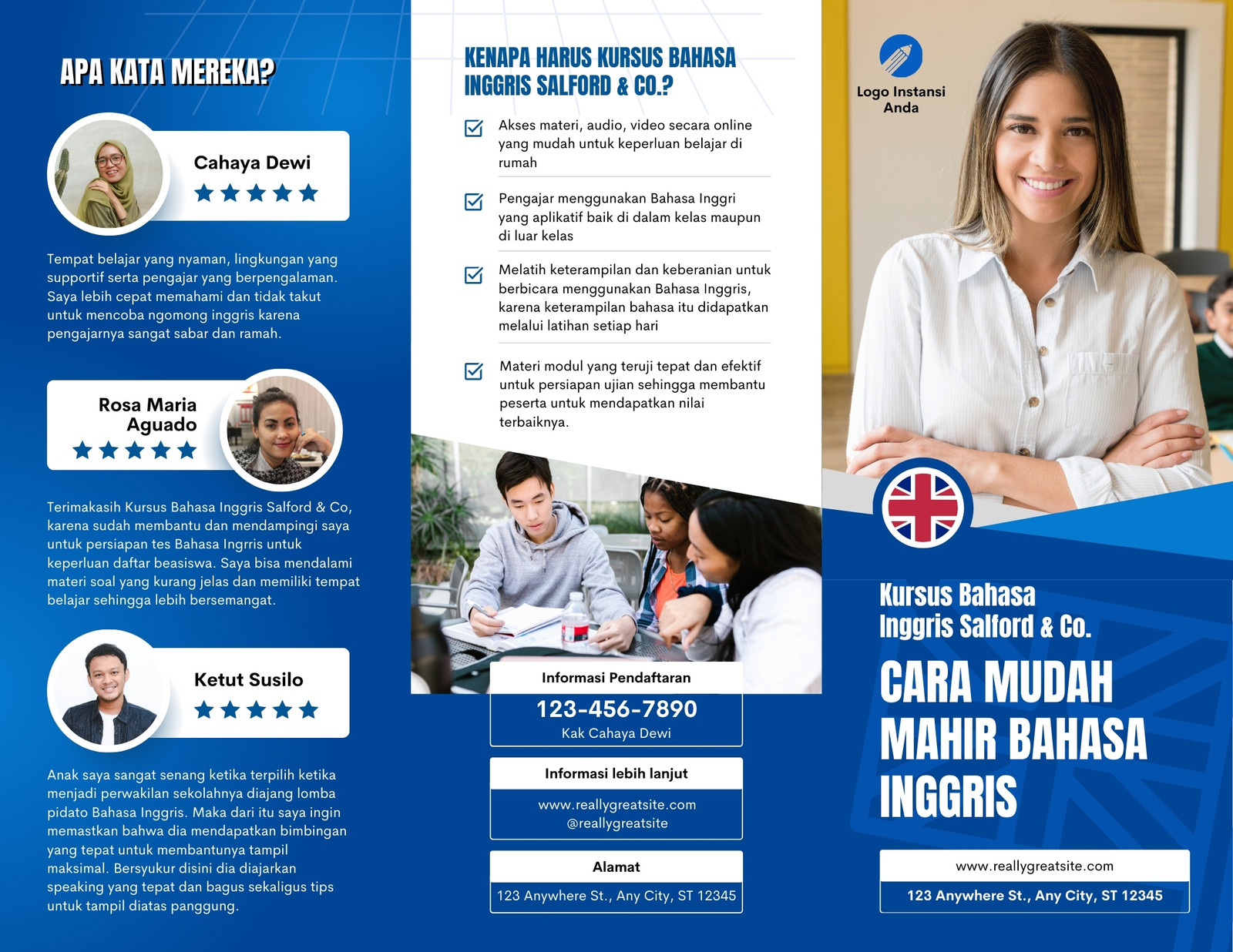Biru Putih Elegan Modern Les Kursus Bahasa Inggris Brosur Biru Putih Elegan Modern Les Kursus Bahasa Inggris Brosur