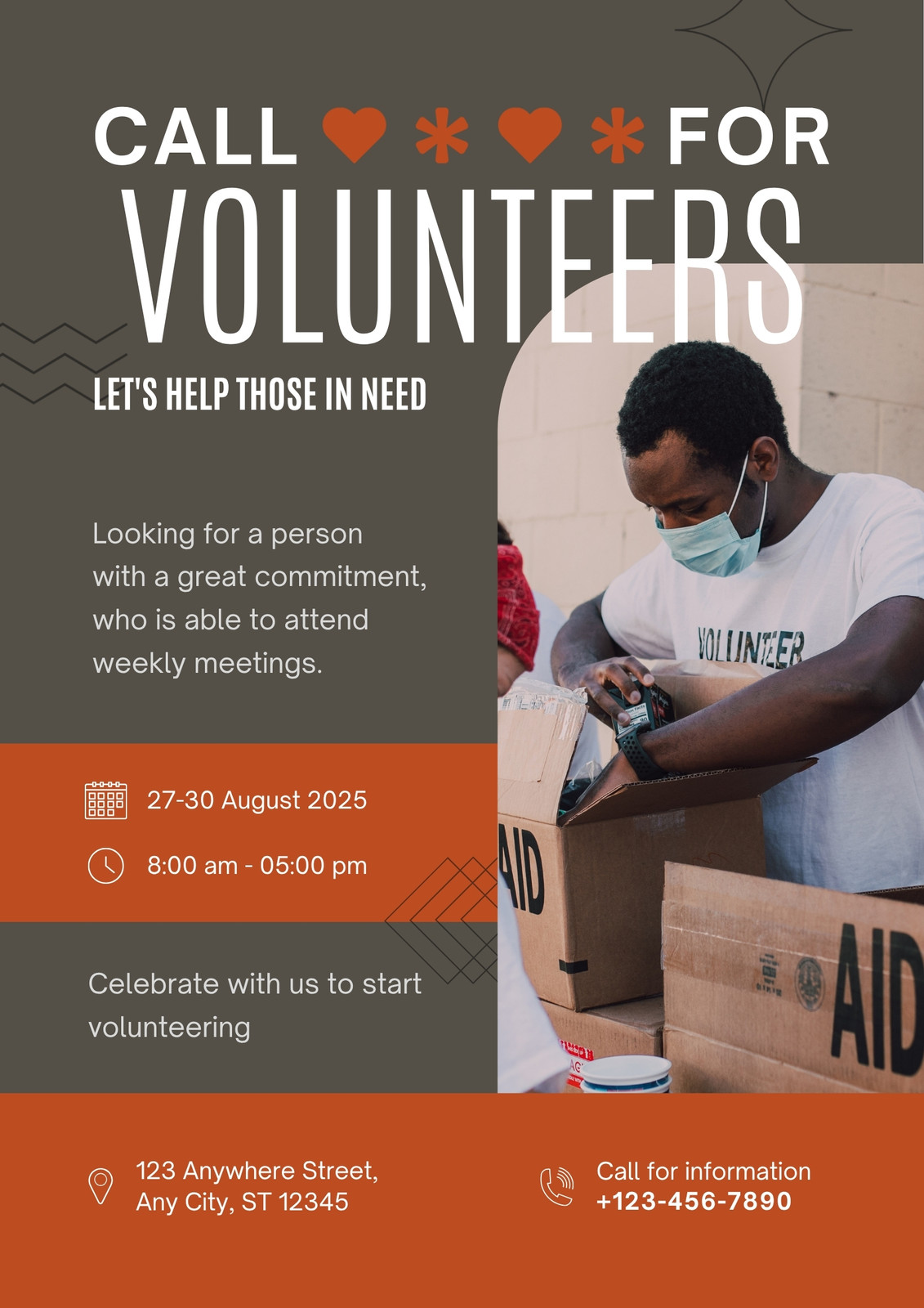 Orange Simple Volunteers Wanted Poster