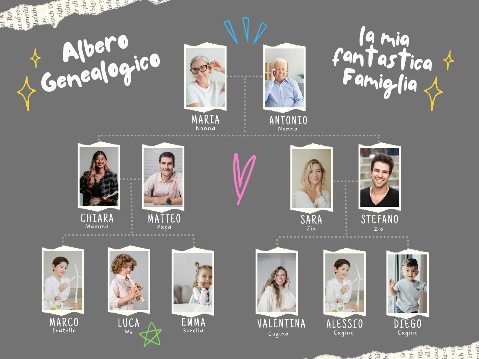 Grigio Disegni a Mano Libera Strappato Albero Genealogico