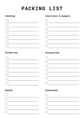 Free and customizable packing templates