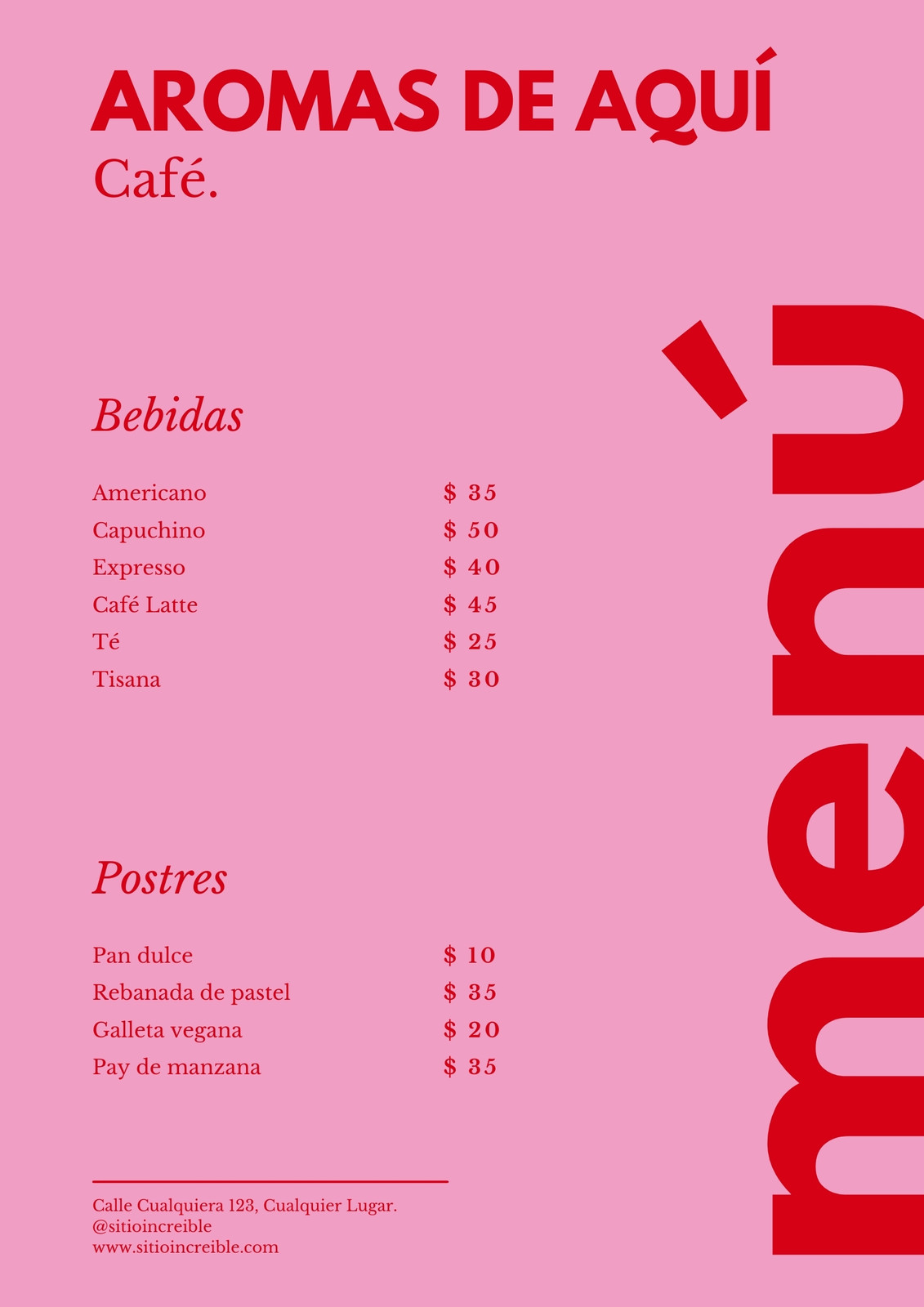 Menú de cafetería para editar - Minimalista, tipográfico y rosa