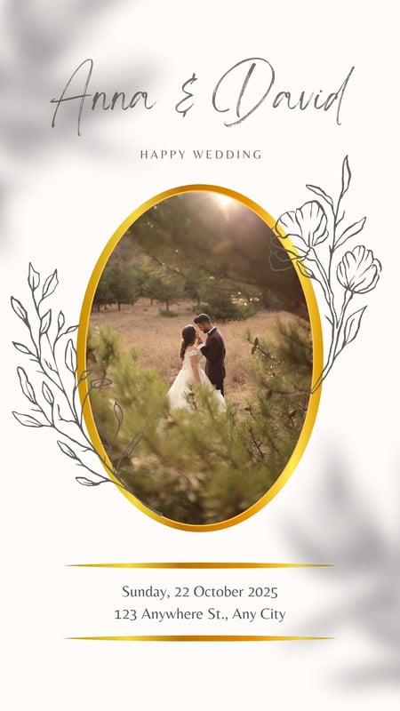 Modern Elegant Floral Happy Wedding Instagram Story Canva template, beige, ivory and gold