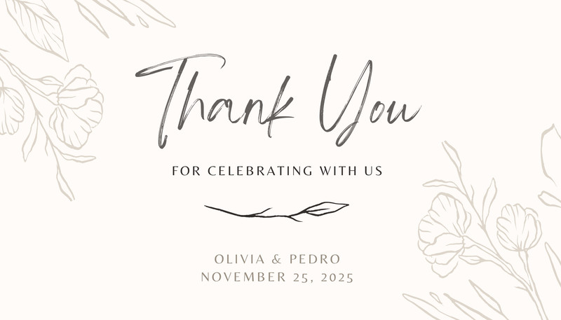 Elegant Floral Thank You Wedding Tag Canva template, beige