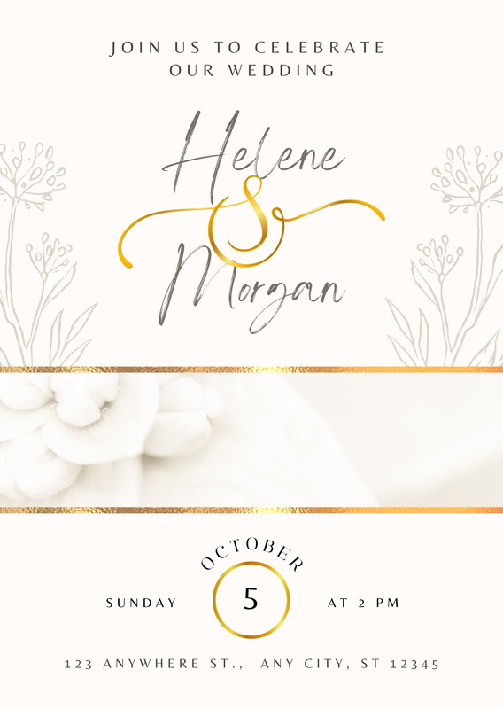 Elegant Modern Delicate Wedding Invitation Canva template, beige and gold