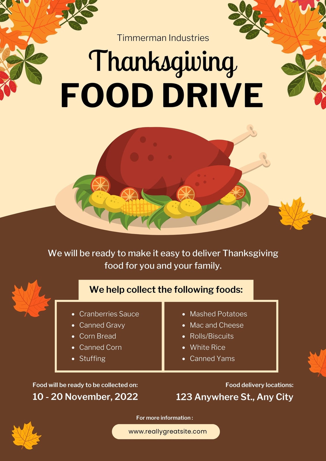 Brown And Cream Modern Thanksgiving Food Drive Flyer