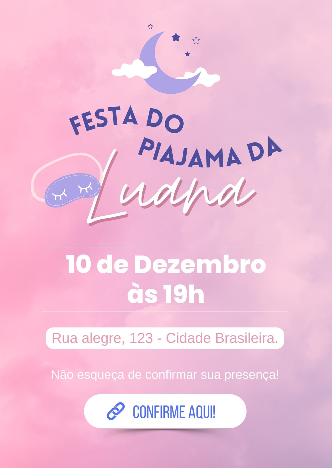 Convite virtual festa do pijama nuvens rosa delicado