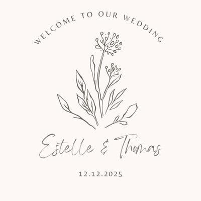 Elegant Floral Welcome Wedding Circle Sticker Canva template, beige