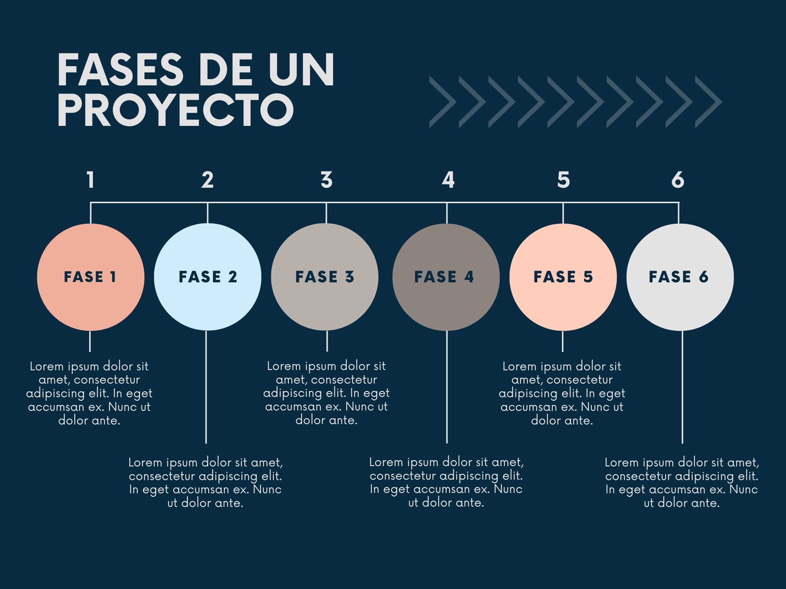 Gráfico línea del tiempo fases de un proyecto simple azul