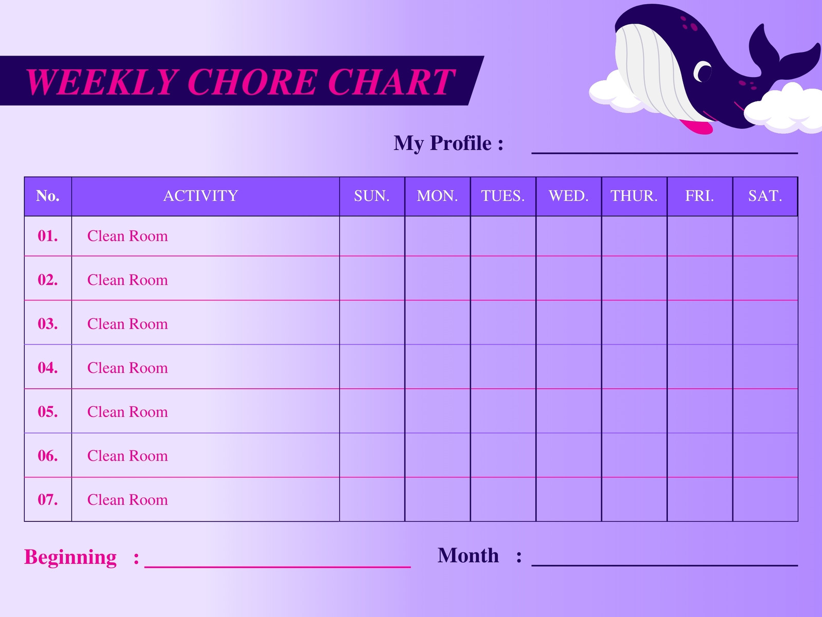 Purple and Pink Modern Weekly Chore Chart