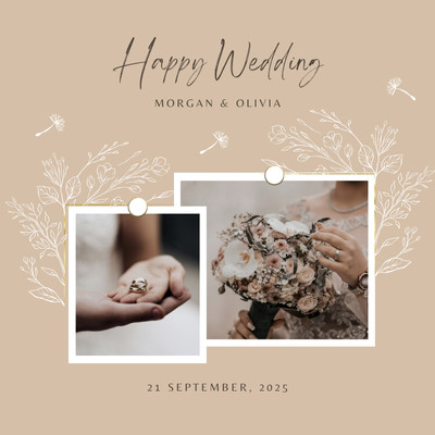 Elegant Floral Wedding Video Collage Canva template, beige