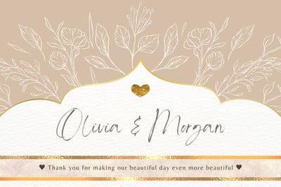 Modern Elegant Simple Floral Wedding Wine Label Canva template, beige and gold