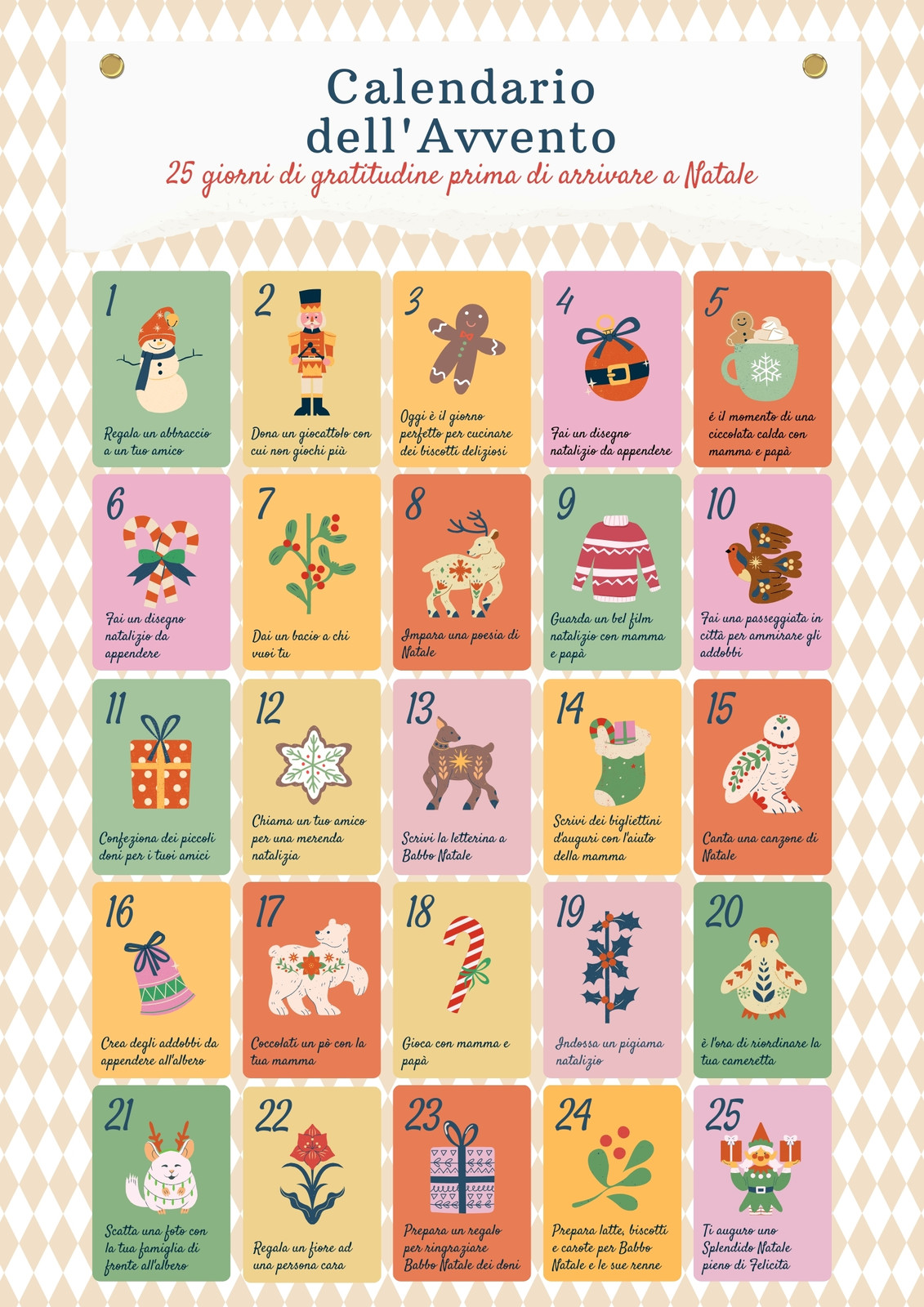 Multicolore Illustrato Vintage Calendario Avvento Natale Poster Multicolore Illustrato Vintage Calendario Avvento Natale Poster