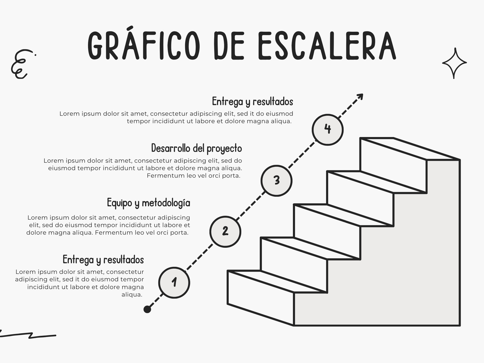 Gráfico de Escalera Paso a Paso Proceso Flujo Infográfico Sencillo Blanco y Negro