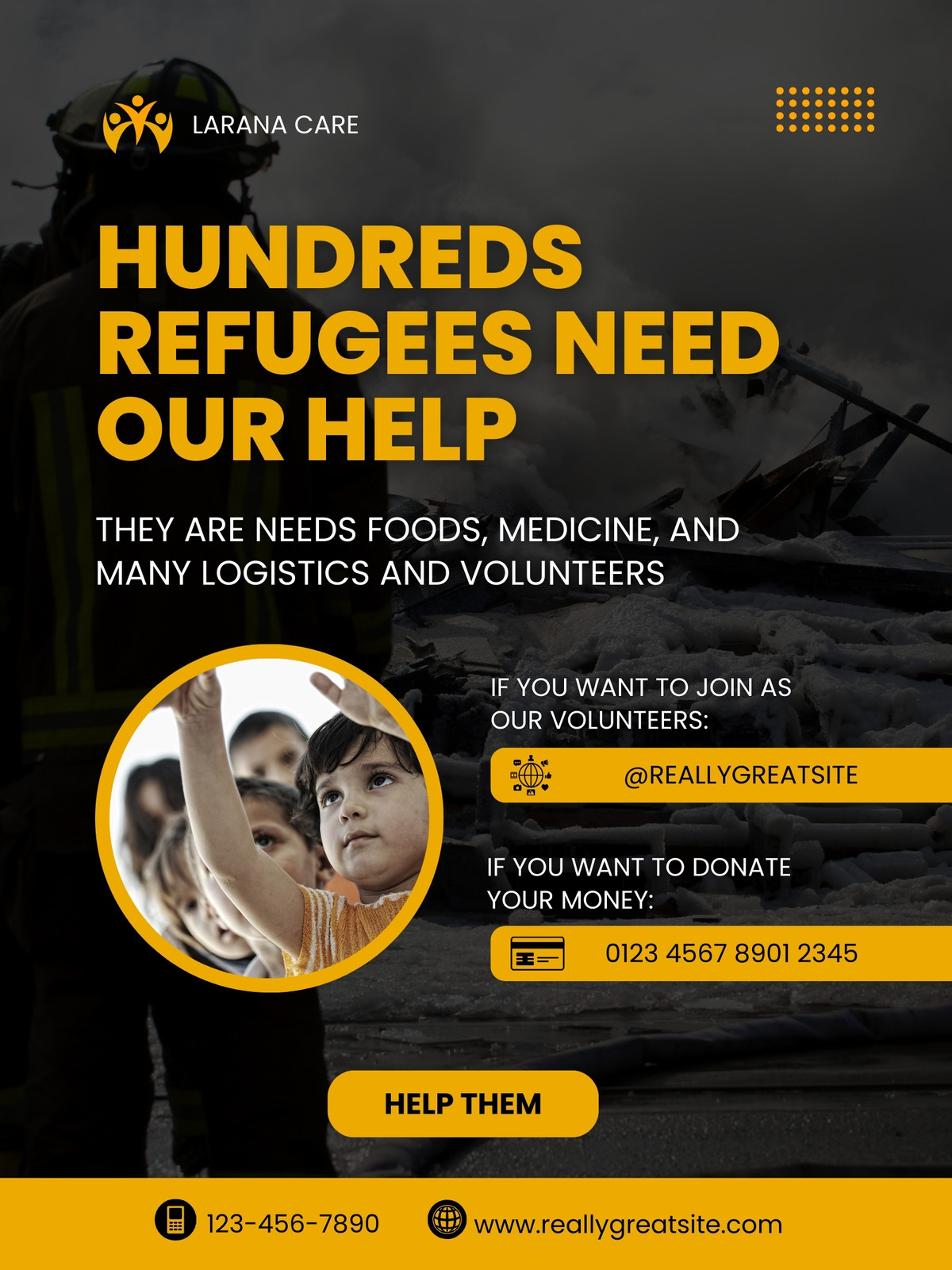 Black And Yellow Modern Hundreds Refugees Need Our Help Poster