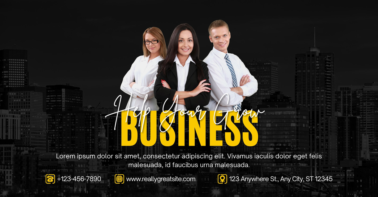 Black and Yellow Modern Help Your Grow Business Facebook Ad