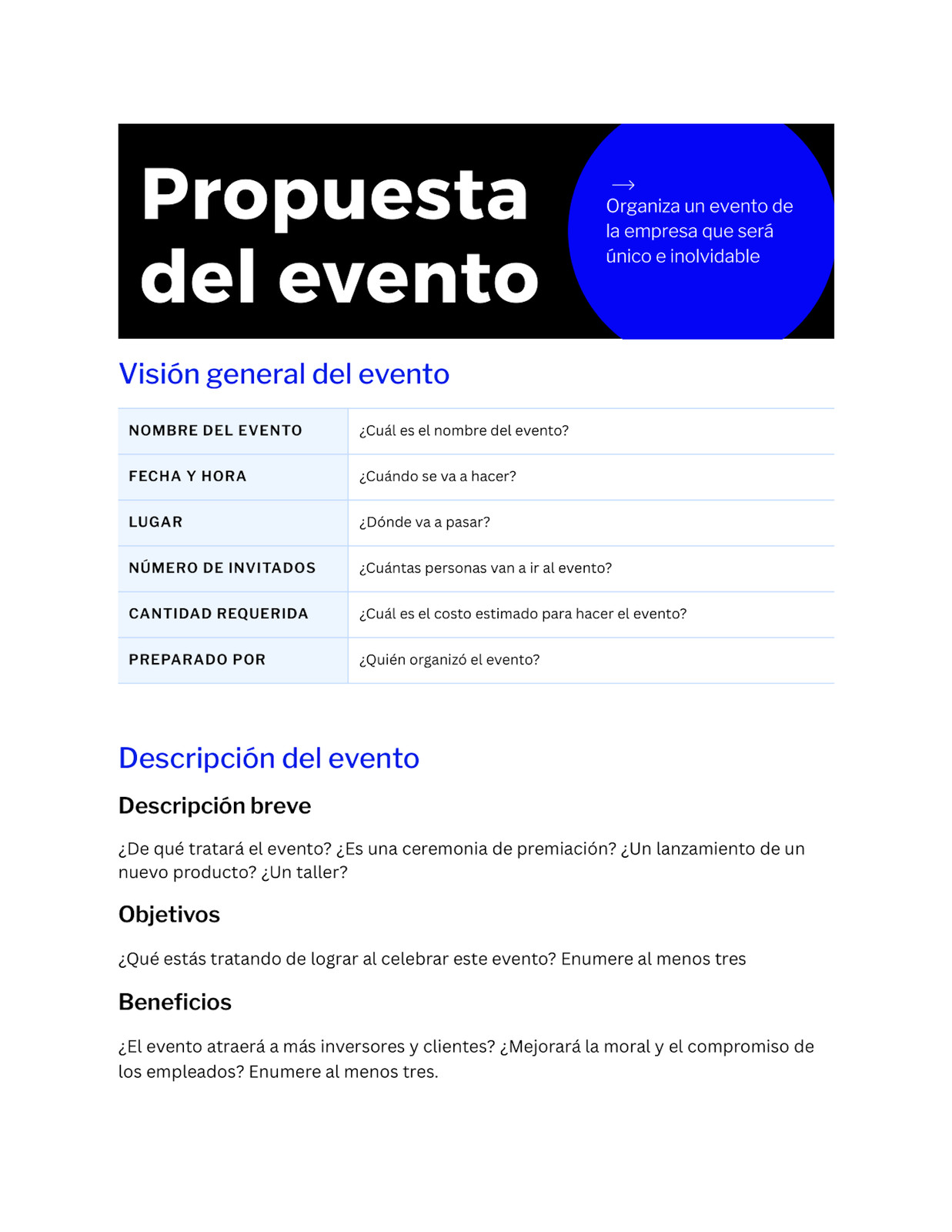 Propuesta de evento Doc en Negro Azul Vibrante Profesional Estilo Propuesta de evento Doc en Negro Azul Vibrante Profesional Estilo