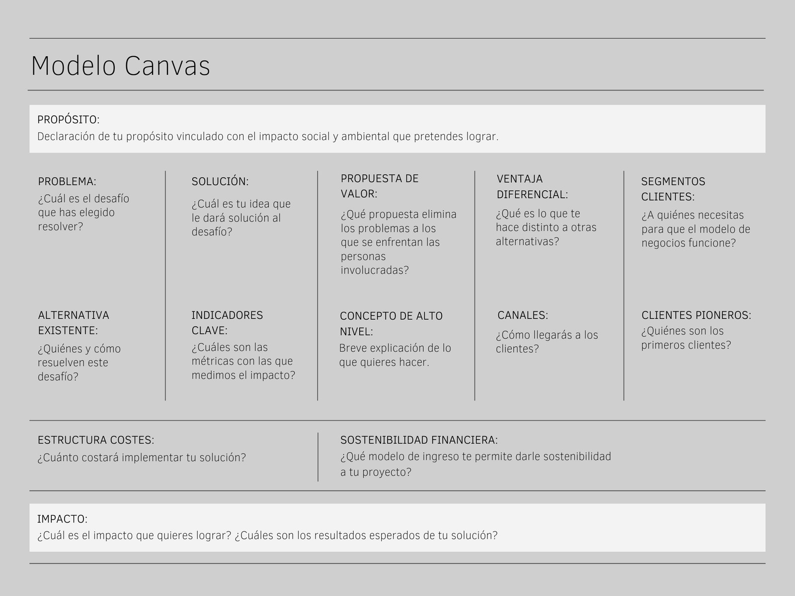 Gráfico Modelo Canvas Profesional Simple Gris