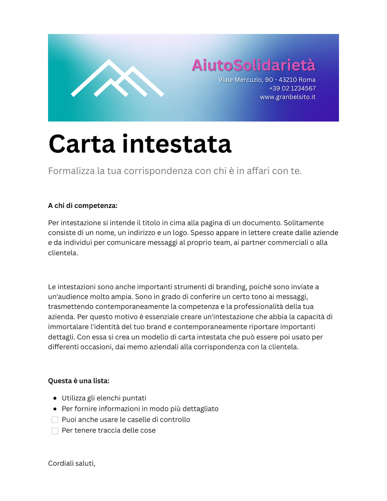 Documento Carta Intestata in Stile Professionale Classico Blu Vivace e Viola Brillante