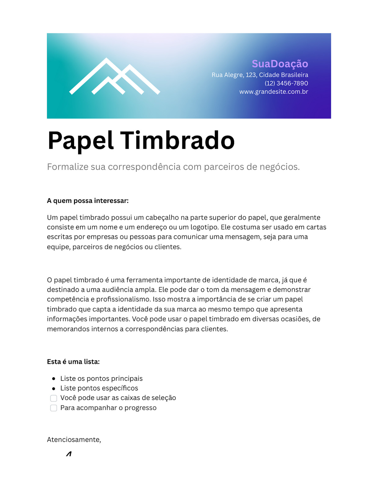Doc Papel Timbrado Estilo Clássico Profissional em Azul Vivo e Roxo Vivo